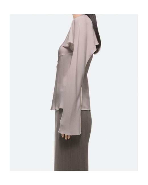 Helmut Lang Purple Scarf V-Neck Blouse