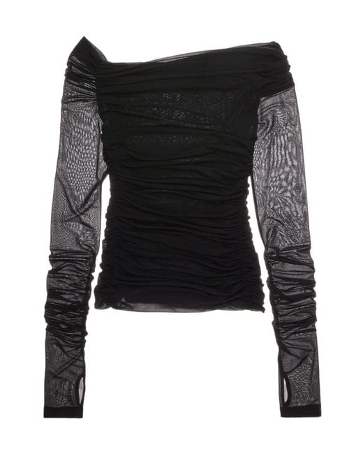 Helmut Lang Black Ruched Off-Shoulder Top