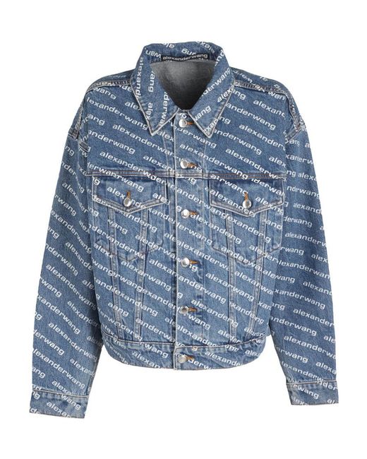 Alexander Wang Blue Logo-Printed Denim Coat