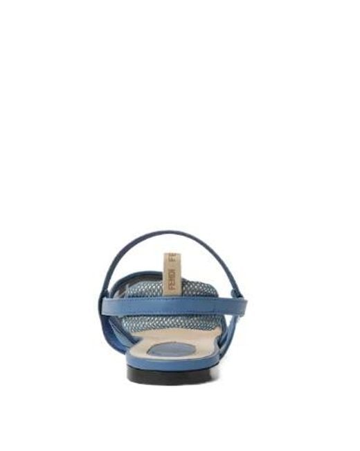 Fendi Blue Ff-Motif Slingback Pumps Flats