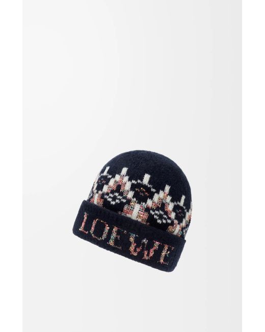 Loewe Blue Logo Intarsia-Knit Turn-Up Hem Beanie for men
