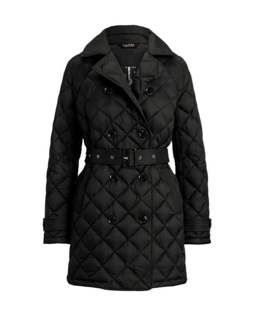 Ralph Lauren Black Lauren Diamond-Quilted Padded Down Trench Coat