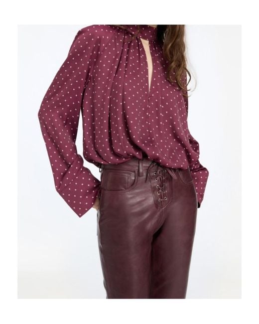ROTATE BIRGER CHRISTENSEN Purple Dot Satin Bow Shirt Dark