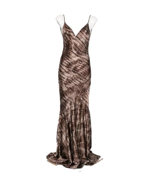 Elisabetta Franchi Brown Alligator Printed Carpet Dress