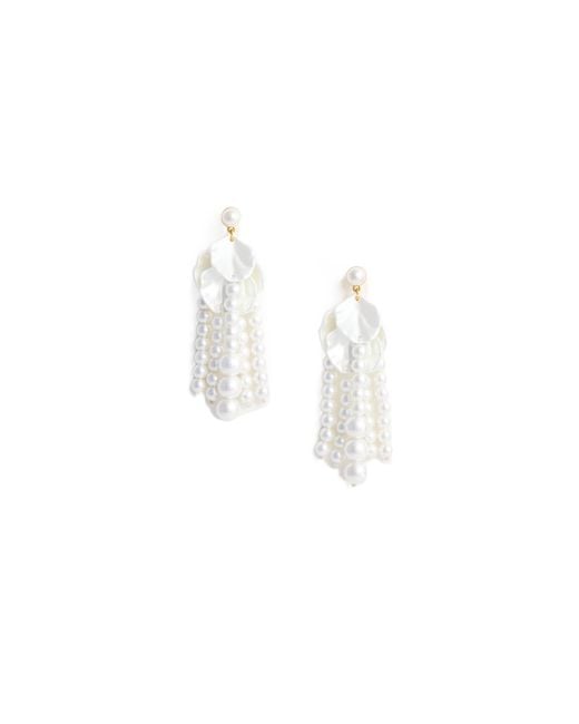 Self-Portrait White Pearl Petal Dangle Earrings