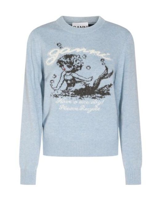 Ganni Blue Long Sleeve Sweater