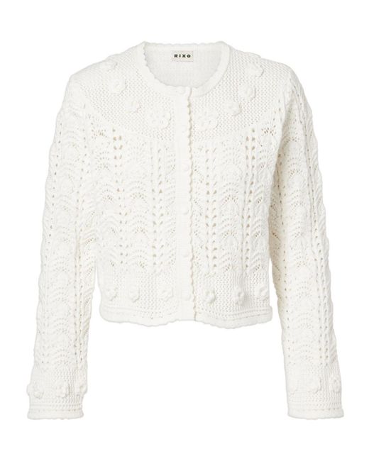 Rixo White Openwork Knit Cardigan