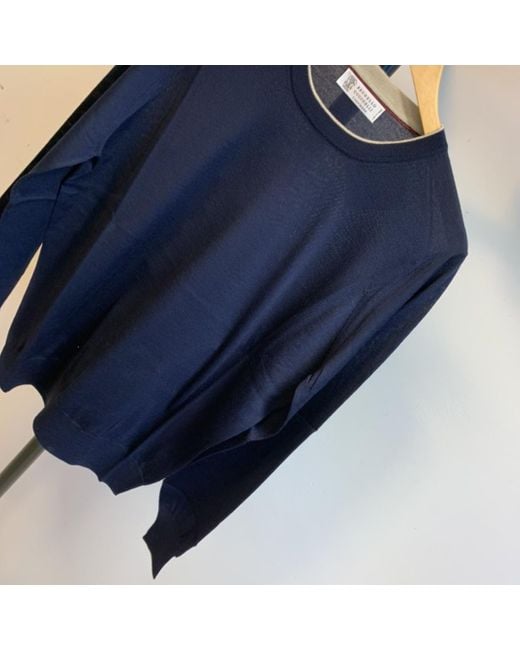 Brunello Cucinelli Blue V-Neck Knitted Jumper for men