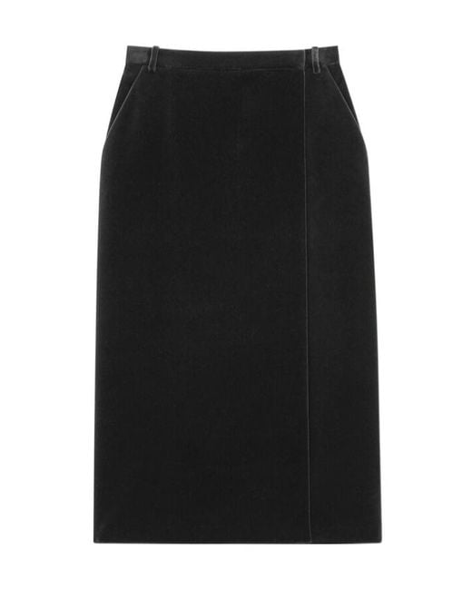 Saint Laurent Black Velvet Wrap Midi Skirt