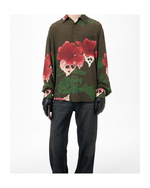 Our Legacy Green Floral Print Long-Sleeve Shirt for men