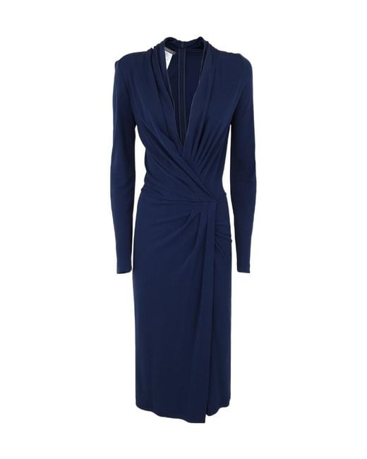 Alberta Ferretti Blue V-Neck Long-Sleeved Dress