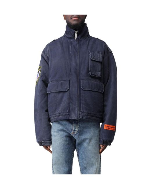 Heron Preston Blue Eagle-Patch Distressed-Effect Jacket for men