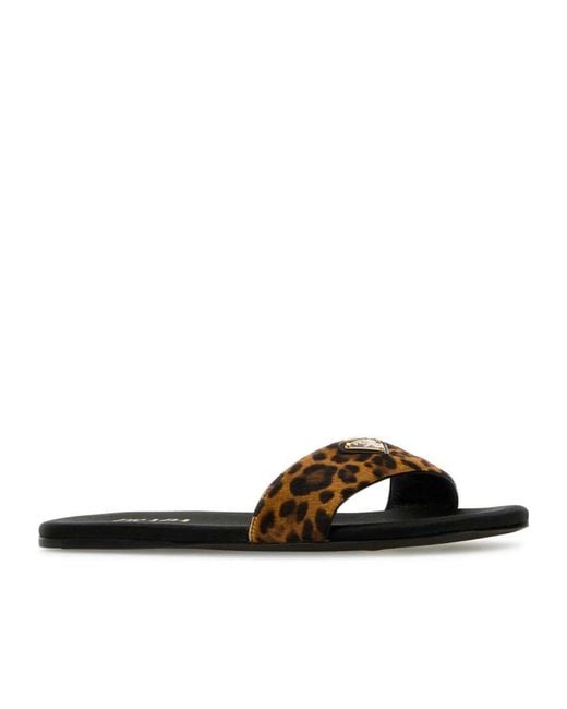 Prada Multicolor Triangle-Logo Slip-On Sandals