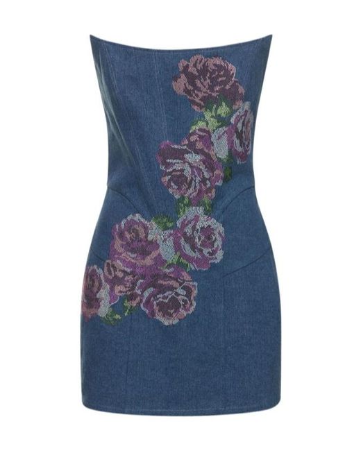 GIUSEPPE DI MORABITO Blue Embellished Strapless Denim Mini Dress