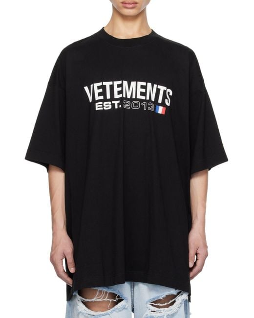 Vetements Black Logo Printed Oversized T-Shirt for men