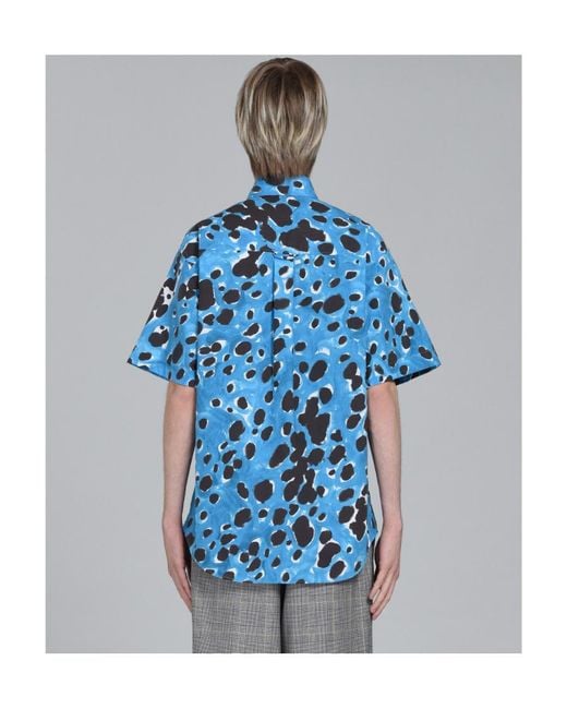 Marni Blue Spot-Printed Button-Up Shirt for men