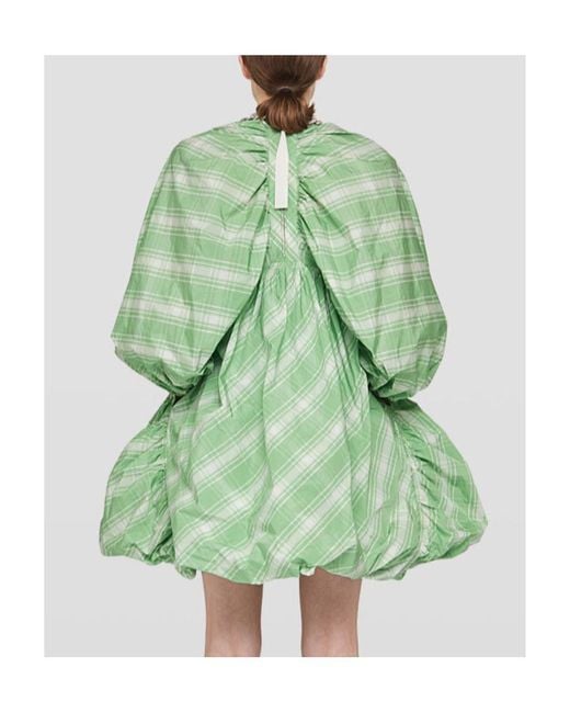 Jil Sander Green Plaid-Check Pattern Minidress