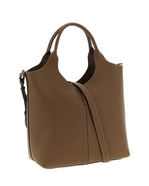 Tod's Brown Logo Engraved Small Shopper Bag