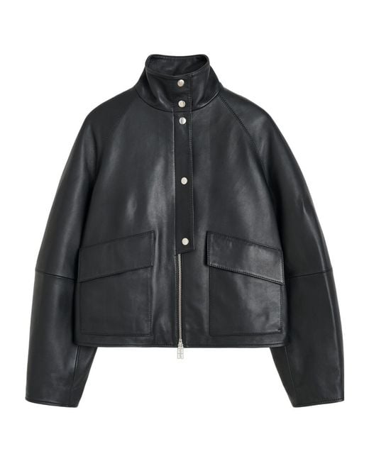 By Malene Birger Black High Neck Leather Jacket