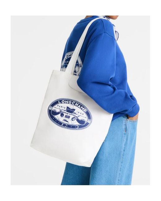 Longchamp White Le Pliage Medium Tote Bag