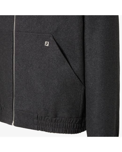 Fendi Black Ff Plaque Zip-Up Hoodie for men