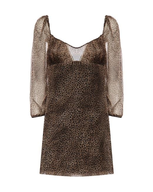 Saint Laurent Brown Leopard-Print Mini Dress
