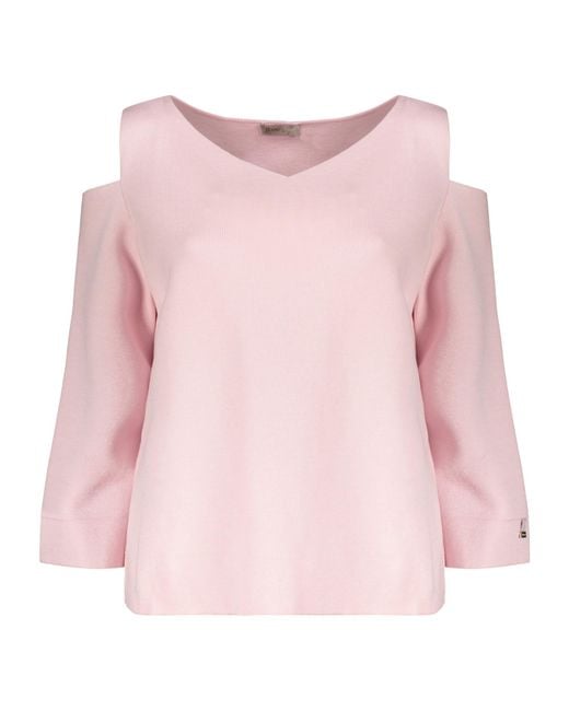 Herno Pink V-Neck Wide-Neckline Sweater