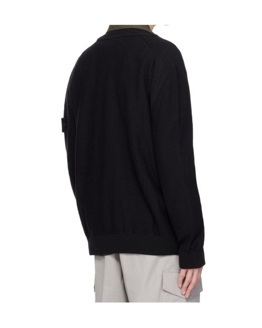 Stone Island Black Loose Fit Cardigan With Two-Way Zip for men