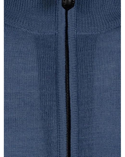 Canali Blue High-Neck Half-Zip Sweater for men