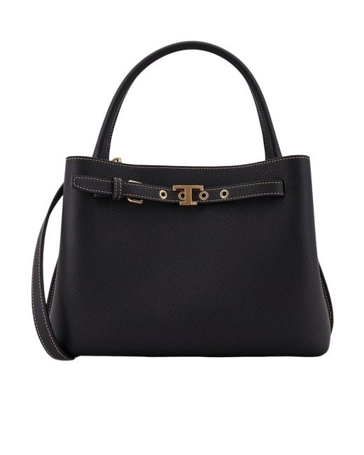 Tod's Black T-Plaque Belt Detail Tote Bag