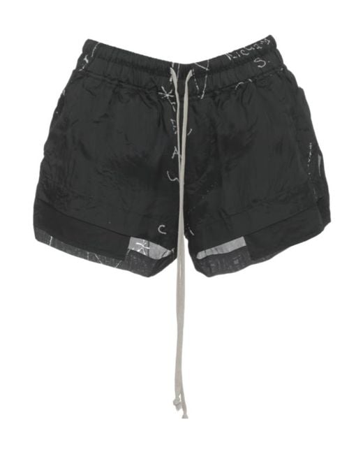 Rick Owens Black Drawstring Printed Shorts