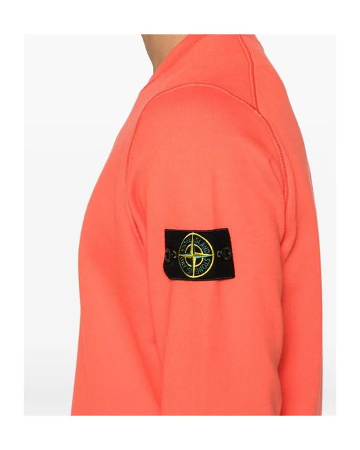 Stone Island Red Compass Patch Crewneck Sweatshirt for men