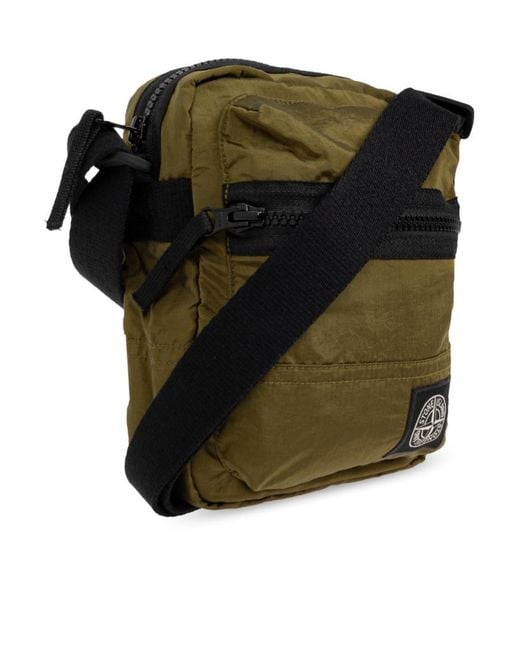 Stone Island Green Logo-Patch Zip-Up Messenger Bag for men