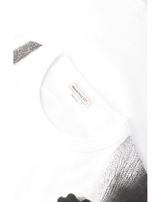 McQueen White Dragonfly-Printed Crewneck T-Shirt for men