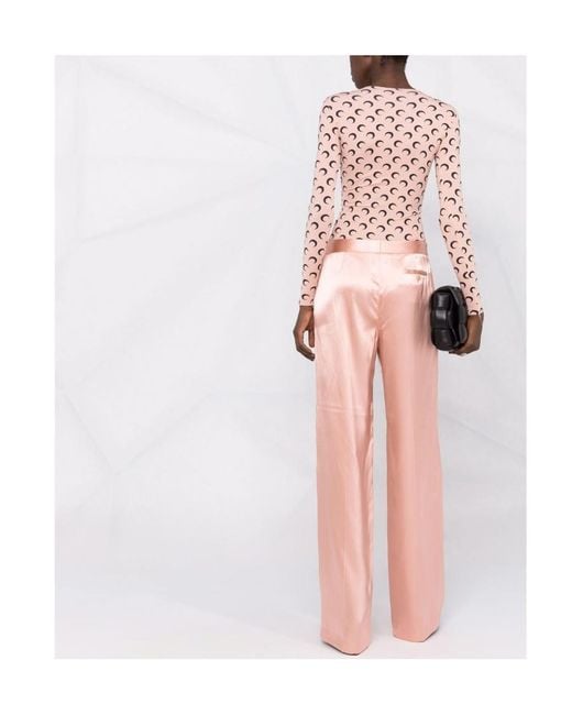 McQueen Pink Satin Wide Leg Trousers