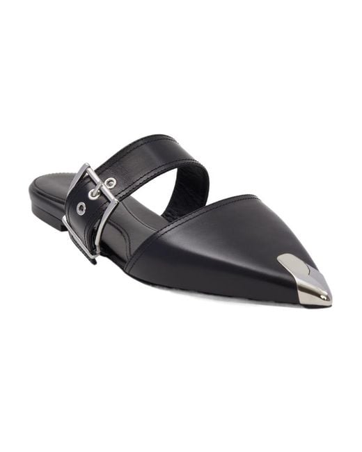 McQueen Black Punk Flat Mules