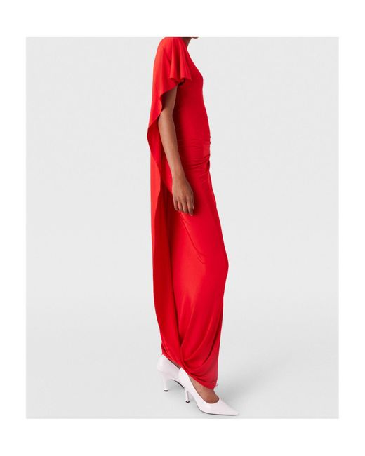 Stella McCartney Red Asymmetric Cape Maxi Dress