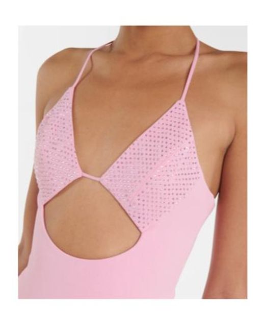 David Koma Pink Crystal-Embellished Cutout Midi Dress