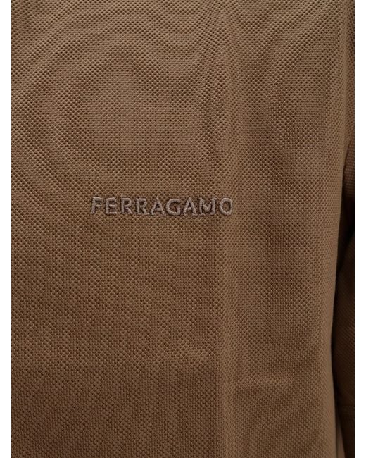 Ferragamo Brown Polo Shirt With Lapel Short Sleeve for men