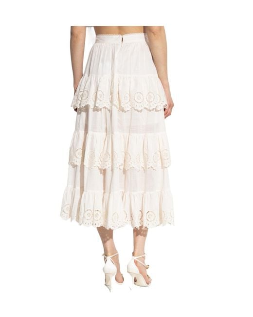 Zimmermann White Lucky Embroidered Midi Skirt