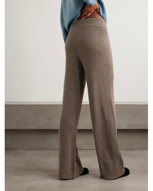 LeKasha Brown Banvir Ribbed Organic Cashmere Wide-Leg Pants