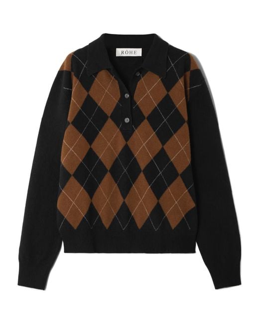 Rohe Black Diamond Pattern Wool Polo Collar Sweater
