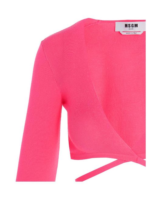 MSGM Pink V-Neck Cropped Top