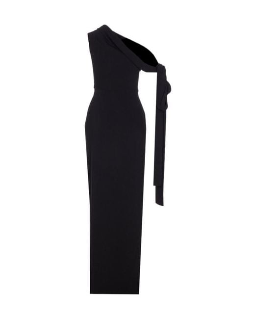 Solace London Black Irina Scarf-Detail Crepe Gown