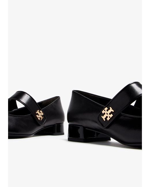 Tory Burch Black Cap-Toe Mary Jane Heeled Pumps