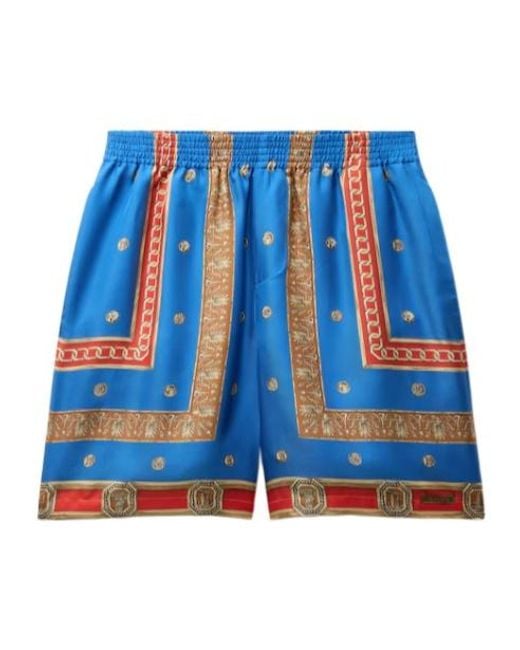 Versace Blue Pattern-Printed Twill Shorts for men