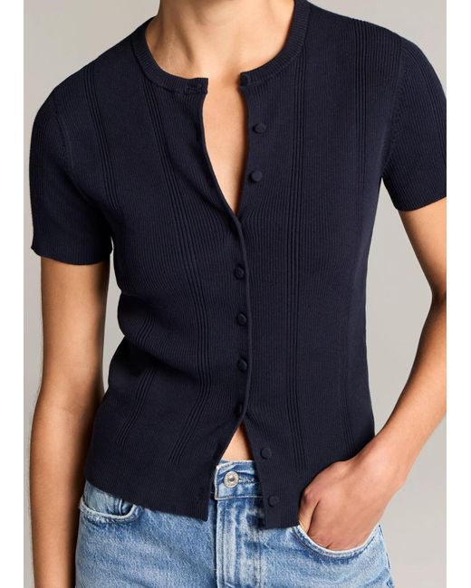 Vince Blue Short-Sleeve Knitted Cardigan