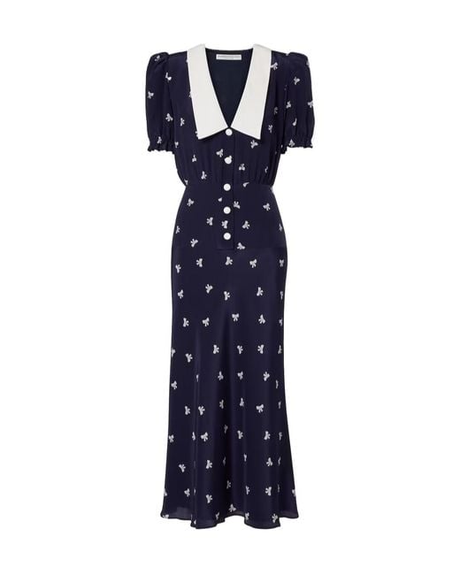 Alessandra Rich Blue Printed Silk Midi Dress