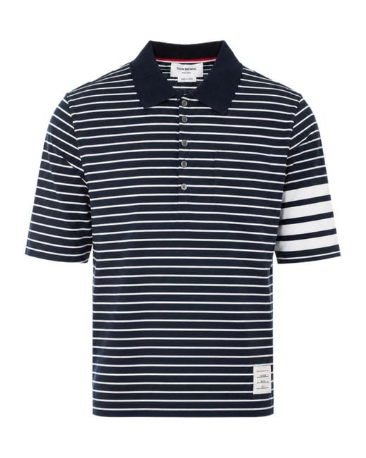 Thom Browne Blue 4-Bar Striped Polo Shirt for men