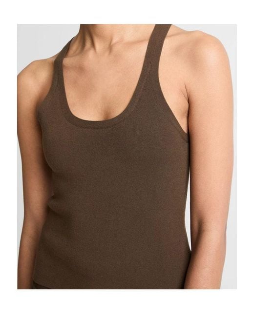 Vince Brown Scoop-Neck Ribbed Tank Top